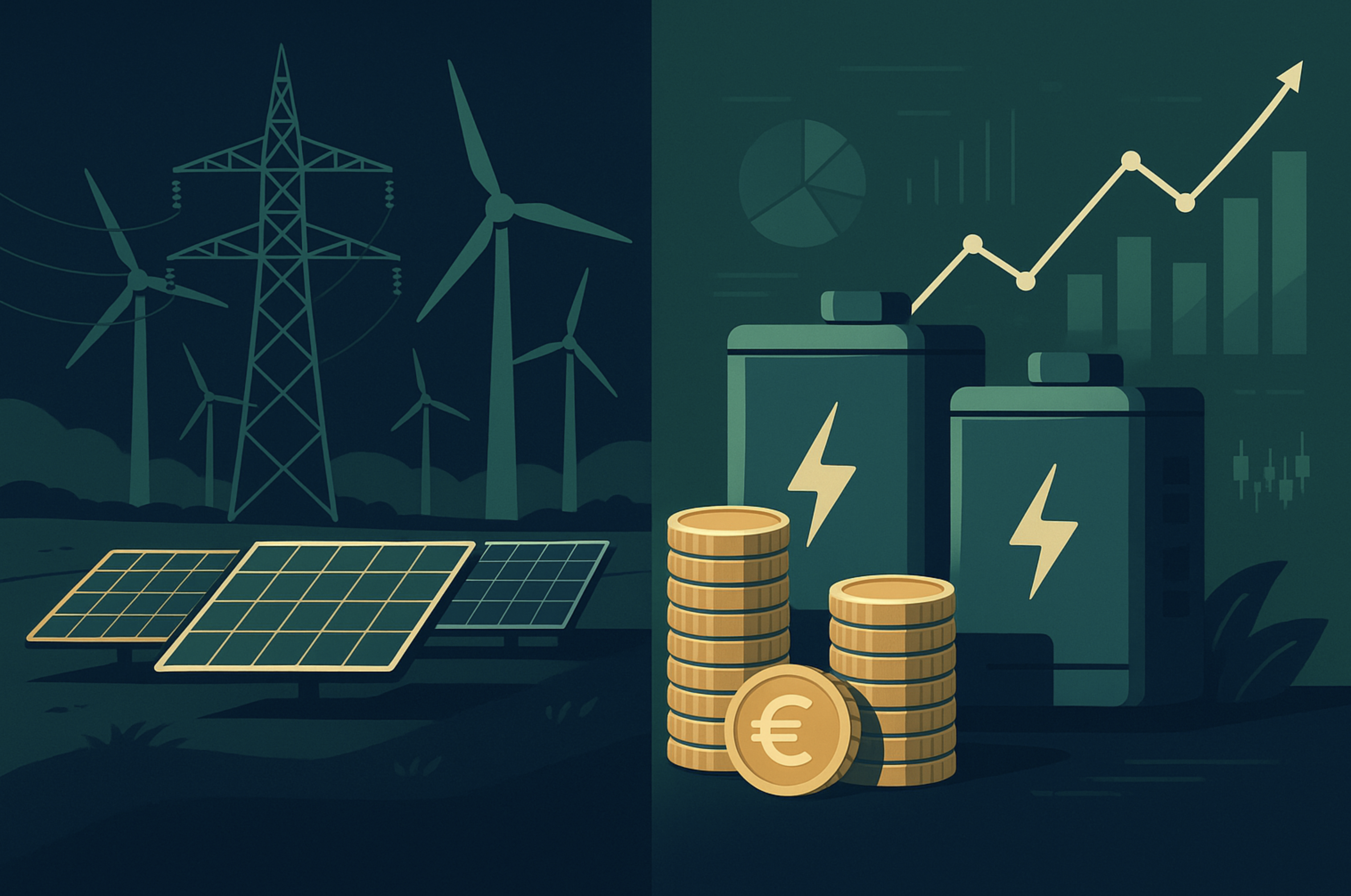 Windkraftanlagen und Photovoltaik, dazu Batteriespeicher und Münzen