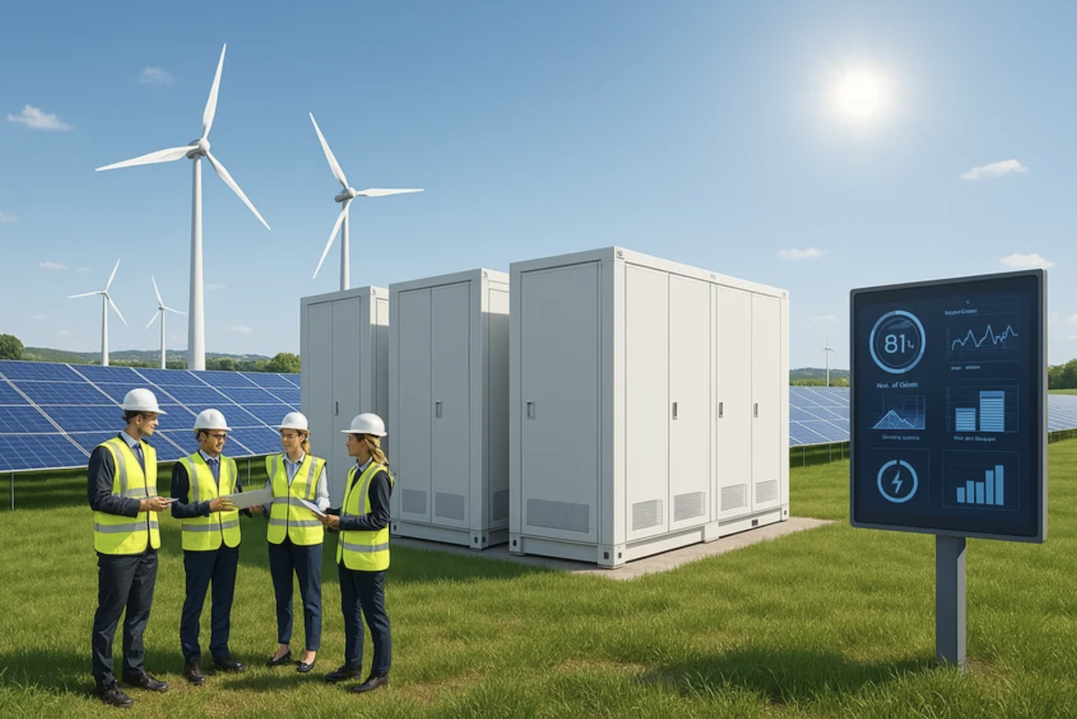 Techniker mit Stromspeichern
